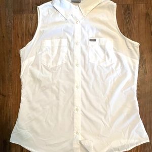 COLUMBIA SLEEVELESS BUTTON UP WHITE SHIRT WOMENS